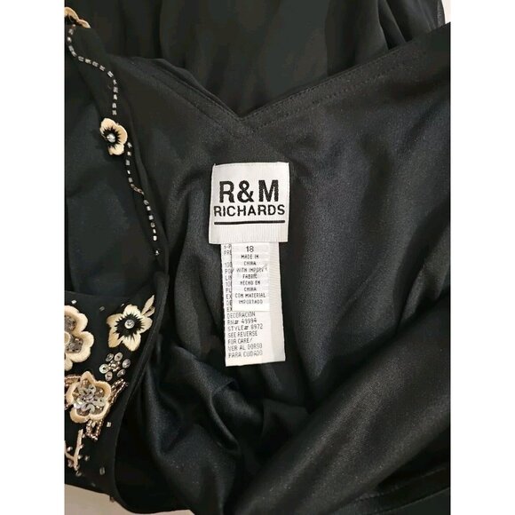 Y2K Vintage Black Asymmetrical Slip Dress  Beaded Applique Sz 10  Flapper 20's - Picture 6 of 7